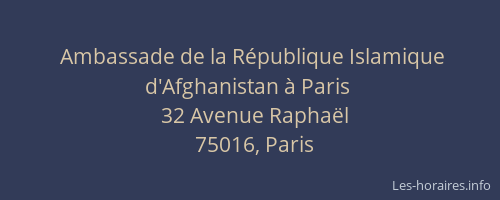 Ambassade de la République Islamique d'Afghanistan à Paris