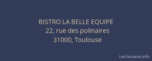 BISTRO LA BELLE EQUIPE