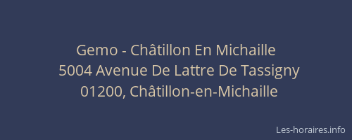 Horaires Gemo Ch tillon En Michaille Avenue De Lattre De