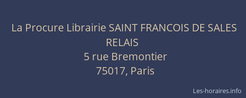 La Procure Librairie SAINT FRANCOIS DE SALES RELAIS