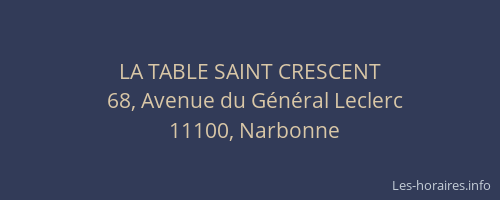 LA TABLE SAINT CRESCENT