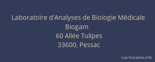 Laboratoire d'Analyses de Biologie Médicale Biogam