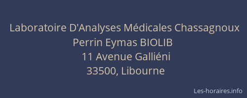 Laboratoire D'Analyses Médicales Chassagnoux Perrin Eymas BIOLIB