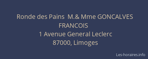 Ronde des Pains  M.& Mme GONCALVES FRANCOIS