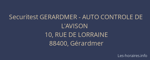 Securitest GERARDMER - AUTO CONTROLE DE L'AVISON