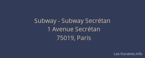 Subway - Subway Secrétan